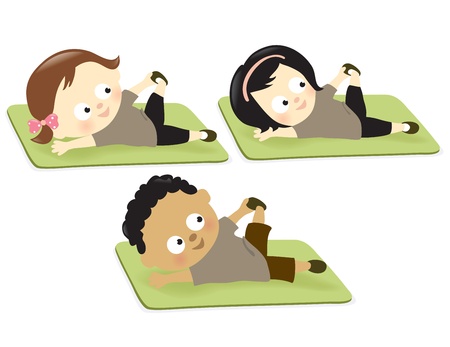 Kids exercising on matのイラスト素材