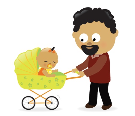 Man with baby carriageのイラスト素材