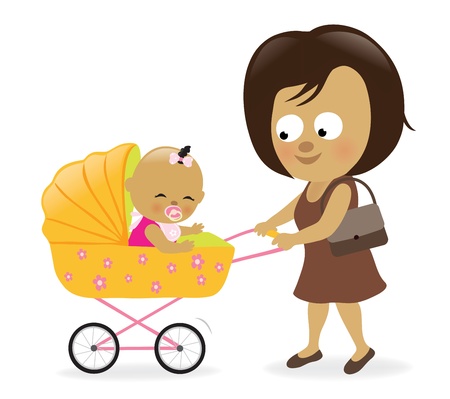 Woman with baby carriageのイラスト素材