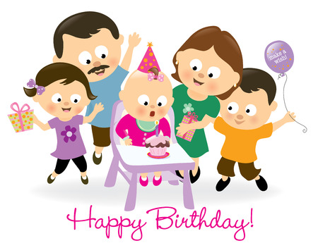 Birthday baby girl and familyのイラスト素材