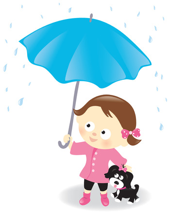 Girl and puppy with umbrellaのイラスト素材