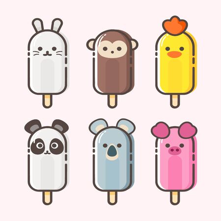 Vector set of Cute animal shaped ice cream. Vector background.のイラスト素材