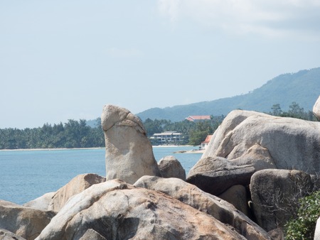 Thailand 2015 Koh Samui Grandmother Grandfather rocks coastの写真素材