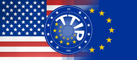 USA and Europe flags background conceptの写真素材