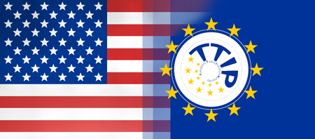 USA and Europe flags background conceptの写真素材