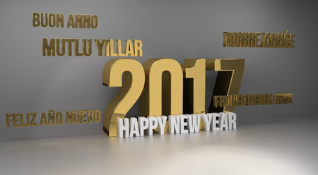 2017 happy new year multilingual 3d render