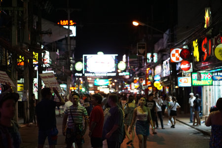 editorial illustrative entrance of Bangla Road in Patong Thailand in June 2017 early nightのeditorial素材