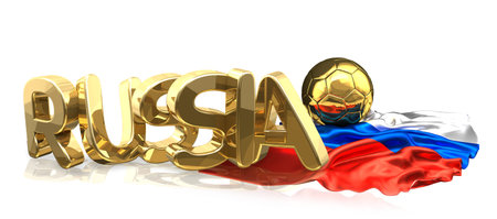 soccer football ball in gold with flag of Russia 3d renderingの写真素材