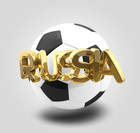 white black soccer football ball with golden Russia 3d renderingの写真素材
