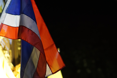 thai flag banner waving in the nightの写真素材