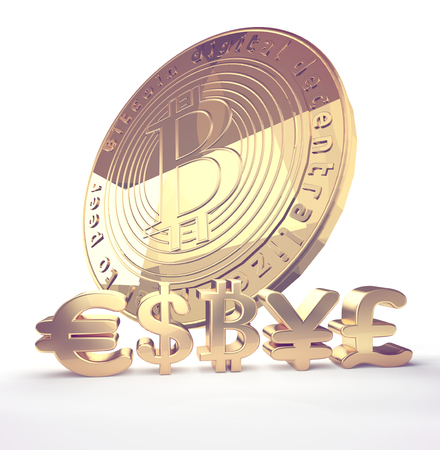 Euro Dollar Bitcoin Yen Pound symbol 3d renderingの写真素材