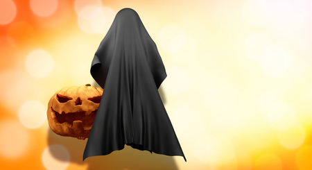Halloween pumpkin with ghost creature horror halloween 3d illustrationの写真素材