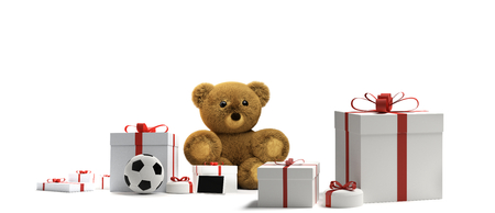 christmas birthday gifts with soccer ball phone teddy 3d renderingの写真素材