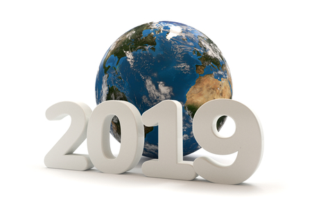 year 2019 world earth 3d-illustrationの写真素材