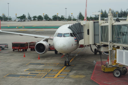 airplane boarding thailand Air Asia in Surat Thani URT airplane boarding thailand Air Asia in Surat Thani URT