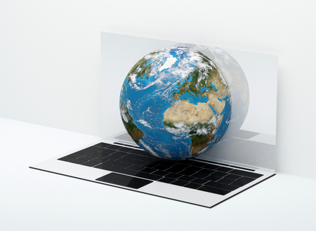 the planet earth out of computer.の写真素材