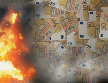 burn money pile of 50 euro 3d-illustrationの写真素材