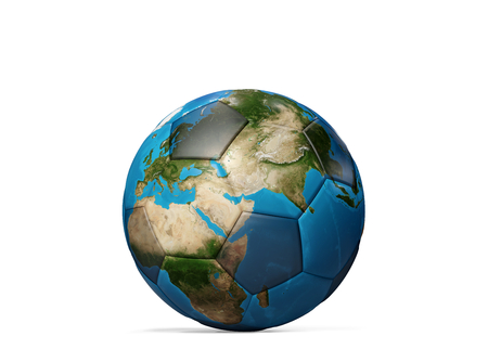 soccer world focused Qatar on world map globe 3d-illustration.の写真素材