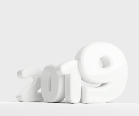 2019 bold letters white grey 3d-illustrationの写真素材