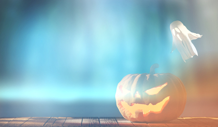 Halloween background 3d-illustration with halloween pumpkin ghostsの写真素材
