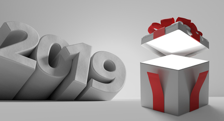 2019 opened surprise present box red white 3d-illustrationの写真素材