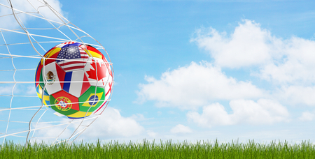 soccer ball soccer goal 3d-illustrationの写真素材