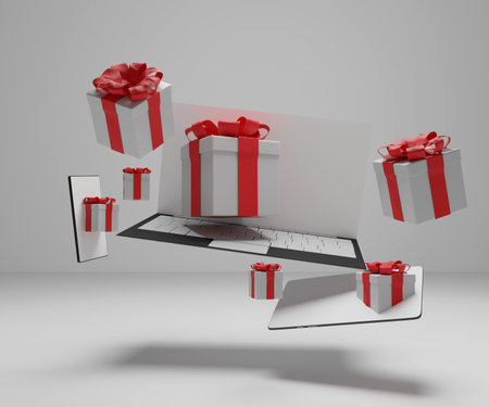 christmas presents online shopping 3d-illustration