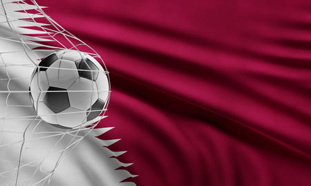 soccer ball front of flag of Qatar 3d-illustrationの写真素材