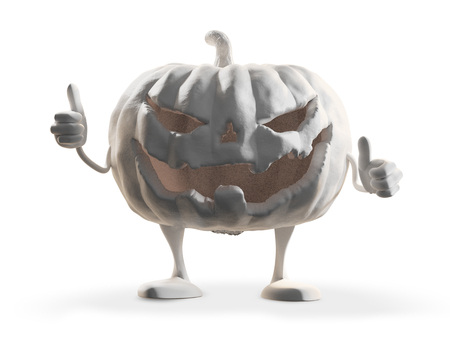 evil horror halloween pumpkin thumbs up 3d-illustrationの写真素材