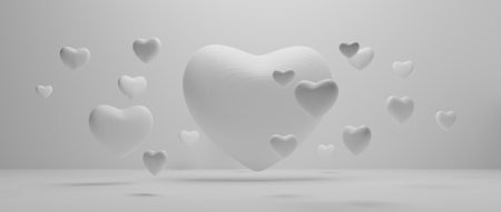 hearts white light grey background 3d-illustrationの写真素材