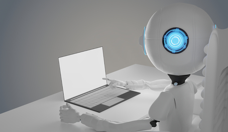 robot with computer 3d-illustrationの写真素材