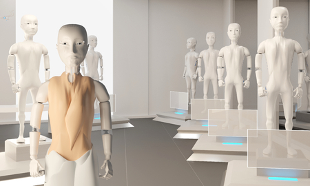 saleswoman in shop for autonomous artificial intelligence robots 3d-illustrationの写真素材