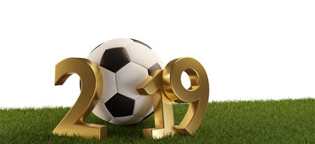 2019 soccer ball green grass isolated 3d-illustrationの写真素材