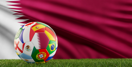 soccer ball with flag of Qatar 3d-illustrationの写真素材