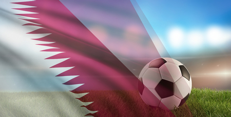 soccer ball background with flag of Qatar 3d-illustrationの写真素材
