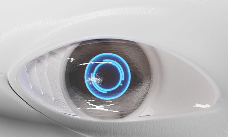 artificial intelligence robot cyborg eye close up 3d-illustrationの写真素材