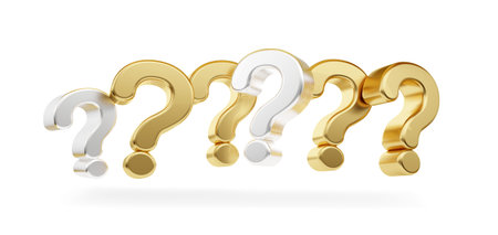 golden silver metallic question marks isolated on white background 3d-illustration