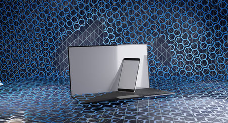 computer mobile phone hexagonal grid creative background 3d-illustration