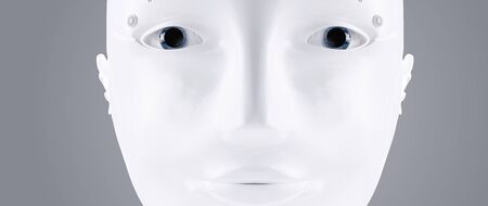 robot white head face A.I. 3d-illustrationの写真素材