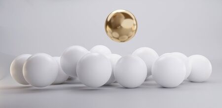 golden sphere with pile of white spheres 3d-illustrationの写真素材