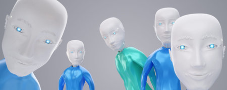 Group of friendly and happy robots 3d-illustration
