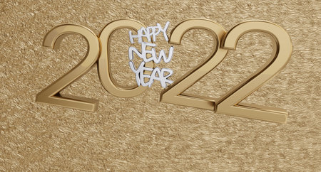 happy new year 2022 golden background bold letters 3d-illustration