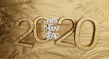 happy new year 2020 golden background bold letters 3d-illustration