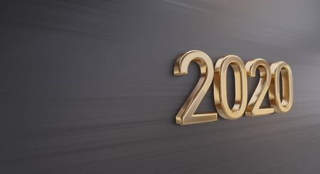 bold letters 2020 background dark and golden 3d-illustrationの写真素材