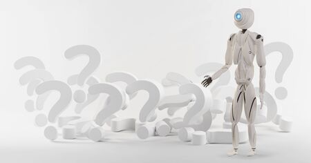 pile of question marks and artificial intelligence robot white 3d-illustrationの写真素材