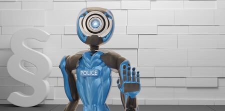 police officer robot and paragraph symbol 3d-illustrationの写真素材