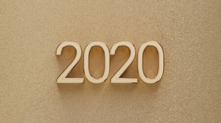 2020 golden glossy bold letters background 3d-illustrationの写真素材