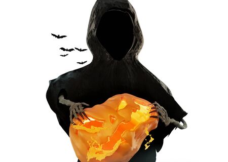 scary spooky halloween. Ripping a pumpkin background 3d-illustrationの写真素材