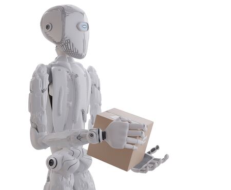 one robot with box, artificial intelligence 3d illustrationの写真素材