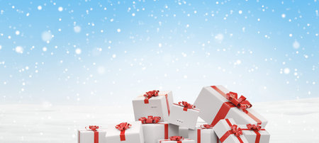 packed gifts. festive postal packages 3d-illustrationの写真素材